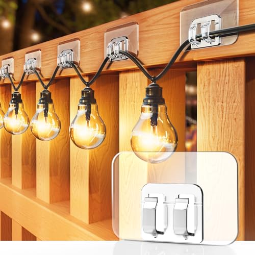 Hooks for Outdoor String Lights - 100 Pack with Adhesive Strips - No Damage, No Tools, No Holes, Waterproof and UV-Resistant, Perfect for Christmas