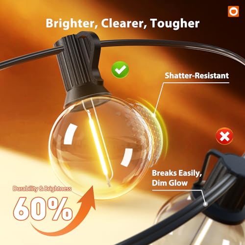 addlon Outdoor String Lights 100FT G40 with Remote 54 LED Shatterproof Bulb