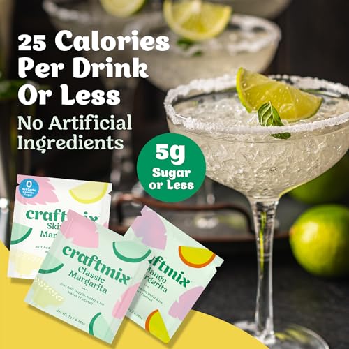 Craftmix Margarita Variety Pack Cocktail & Mocktail Drink Mixer, Skinny Mixes - Water Flavoring Packets - Made With Real Fruit - Vegan Low-Carb, Low-Sugar, Non-GMO, Dairy Free, Gluten Free, 12 Pack