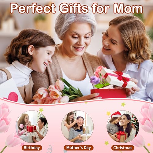 Mothers Day Mom Gifts for Mom, Gifts for Moms from Daughter Son, Mother's Day Birthday Gift for Moms Mother in Law Step Mama, Cute Handmade Crochet 3 Flowers Pot Doll I Love You Present for Mum