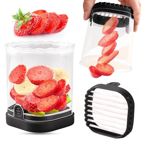 Creative Strawberry & Fruit Slicer - Detachable Cutter with Push Plate (Black)