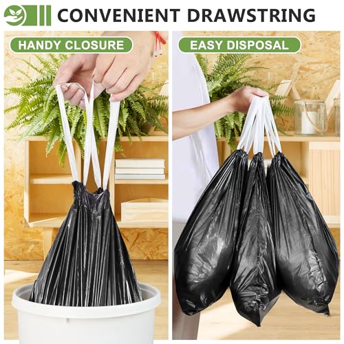 132 Count Small Trash Bags, 4 Gallon Drawstring Garbage Bags, Bathroom Wastebasket Liners, Tear-Free Plastic Bags for Toilet Home Office and Bedroom (Black)