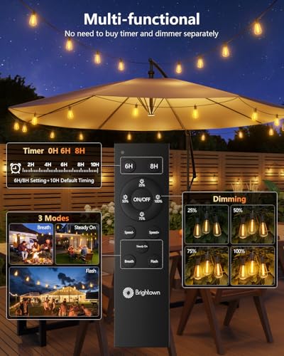 Brightown 100FT Solar String Lights Outdoor, 31+2 Shatterproof LED Bulbs