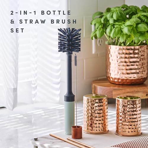Brite by Scotch-Brite Limited Edition 2-in-1 Straw and Bottle Brush Set, Sleek and Stylish Bottle Cleaner Brush with 360-Degree Bristles and Hidden Straw Brush