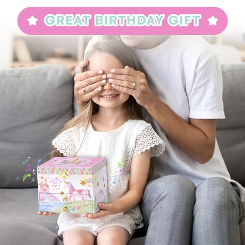 Jewelkeeper Enchanting Unicorn Musical Jewelry Box for Girls - Sparkling Rainbow Design Music Box with 2 Pullout Drawers to Store Earrings, Necklace and Bracelets - Plays The Beautiful Dreamer Tune
