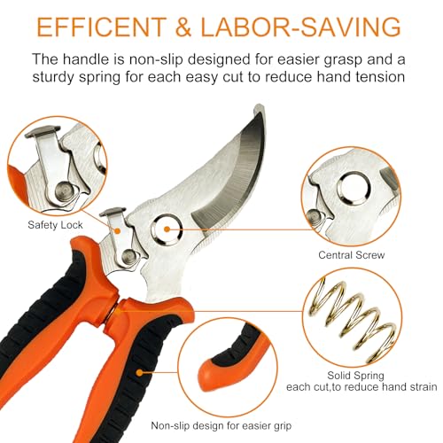 Pruning Shears, 4 Pack Garden Shears with Gardening gloves, Clippers Handheld, Stainless Steel Garden Snips, Lengnoyp Pruners for Gardening