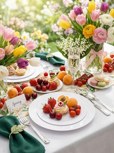FLOWERCAT 60PCS White Plastic Plates - Heavy Duty White Disposable Plates for Mother's Day/Birthday Party/Wedding -serve for 30 guests Include 30PCS 10.25" & 30PCS 7.5" Plates for Party