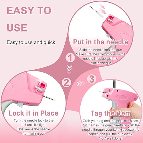 Stitch Gun for Clothes， Handheld Stitch Gun Quick Clothing Fixer，Sewing Kit Includes 1,000 Black Fasteners & 1,000 White Fasteners & 6 Needles (Pink)