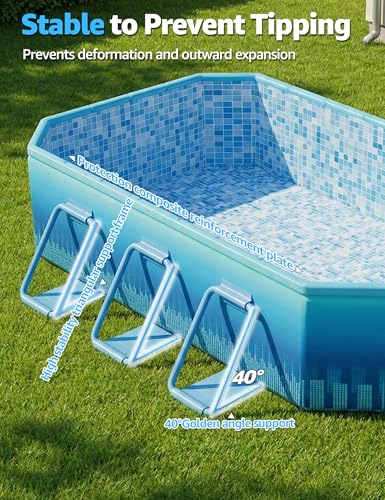 116" Foldable Pool for Kids & Adults,Blue | Non-Inflatable, Metal Frame, Thick PVC Collapsible, Swimming Pool for Kids Family Dogs,Outdoor Summer