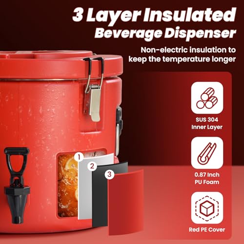20L/5Gal Insulated Beverage Dispenser, Ice & Hot Drink Dispenser with Spout Spigot and Portable Handles,Thermal Hot and Cold Drink Server Dispenser for Restaurant Drink Shop