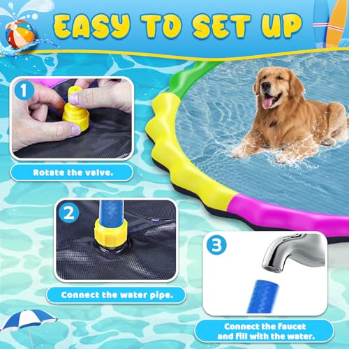 130” Extra Large Non-Slip Splash Pad for Kids & Dogs, 11FT Outdoor Water Sprinkler Pad, 0.5mm Thickened Tear-Resistant PVC, Kids Water Toy & Dog Pool for Backyard Family Fun