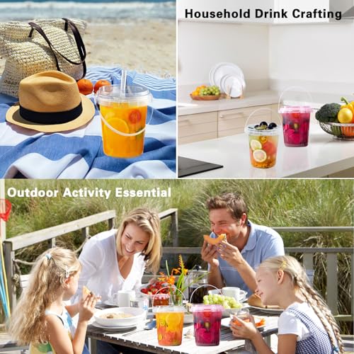10 Pack 34oz Plastic Cups with Lids and Straws, Disposable Iced Coffee Cups with Lids,Sturdy & Food Safe Drink Buckets for Cold/Hot Drinks,Smoothies, Fruit Drinks Cups Summer Beverages,Bar/Beach Party