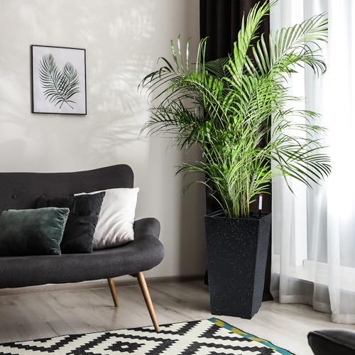 Garvee 16" Tall Planters Set of 2, Outdoor＆Indoor Black Planter Pots, High Front Porch Planter Pots with Drainage Holes＆Water Level Monitor＆Inner Bucket,Black