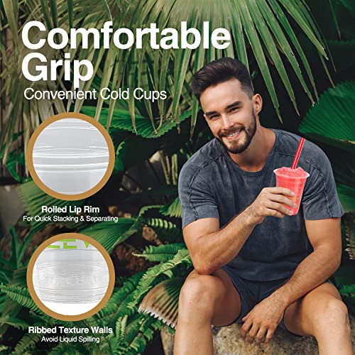 Eco Compostable Plant-Based Clear Plastic Cups 12oz Thick, Reusable, Disposable Iced Coffee Cups for Smoothies, Beer & Any Beverages for Parties, Weddings & Gatherings