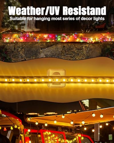 LZC 25 Pack Clear Adhesive Strips Hooks for Outdoor String Lights Clips