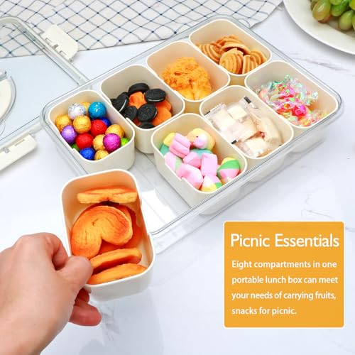 XING-RUIYANG Divided Serving Tray with Lid and Handle,Snackle Box Containers with 8 Compartment,Portable Snack Serving Platters Reusable Storae Organizer for Fruits,Nuts,Candy,Party,Picnic,Veggies