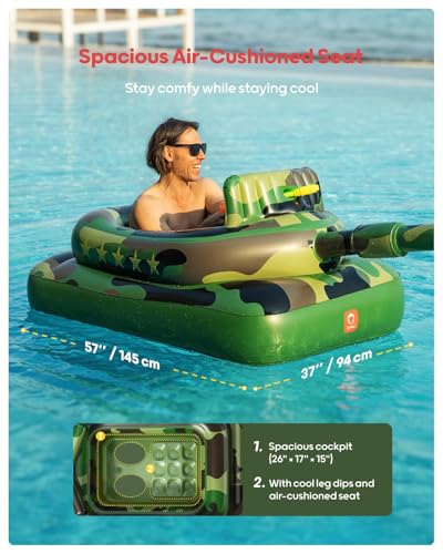 QPAU Inflatable Tank Pool Float for Adults & Kids – Ride-On Camouflage Floaty with Water Cannon, Swim Raft Toy for Boys Girls, Lake Beach Backyard Party Floaties