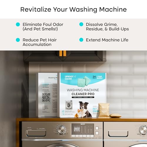 Uproot Clean Washing Machine Cleaner Tablets - 24 Pack for a 12 Month Supply. Formulated for Pet Owners. Compatible with HE, Top & Front Load. Easily Removes Residue, Grime, and Odors. Septic Safe.
