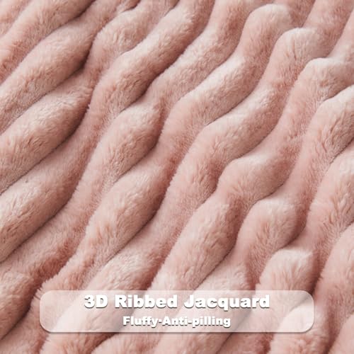 NEWCOSPLAY Super Soft Throw Blanket Pink Premium Silky Flannel Fleece 3D Ribbed Jacquard Lightweight Bed Blanket All Season Use (Pink Ribbed, Throw(50"x60"))
