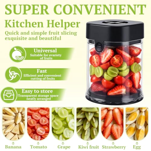 Hendiy Fruit Slicer Cup, Strawberry Slicer Grape Cutter Cup with Stainless Steel Blades, Egg Slicer Kitchen Gadgets Speed Cutters for Banana Grape Egg