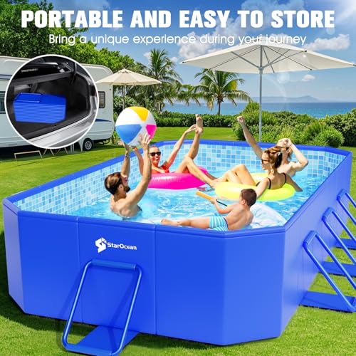 StarOcean 2026 Foldable Pool, Large Non-Inflatable Swimming Pool for Kids,Adult Collapsible Pools Hard Plastic Shell, Oversized Thickened,Portable Folding Kids Pools for Backyard 90"x50"x20"-Blue