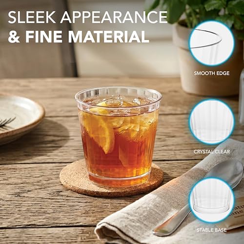 Party Essentials Deluxe/Elegance Hard Plastic Party Cup/Old Fashioned Tumbler/Cocktail Glass, 9 oz., 80 Count, Clear