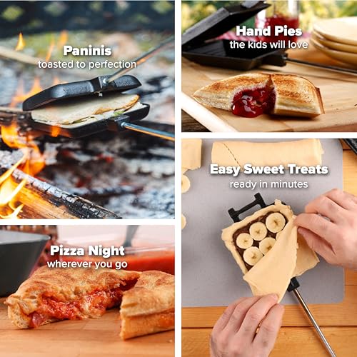 Coghlan's Cast Iron Camp Cooker - Pre-Seasoned Pie Iron Sandwich Maker with Heat-Resistant, Removable Handles, Easy-to-Clean for Toasted Pies, Grilled Sandwiches, and Meats, For Campfire Cooking