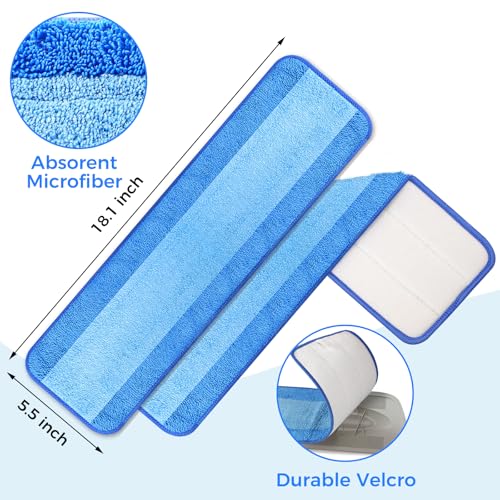 wlich 4-Pack Microfiber Cleaning Pads, 18-Inch Microfiber Mop Pads Compatible with Bona Mop, Washable and Reusable Mop Pad Refills for Hardwood Tile Laminate Floors