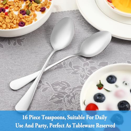 Teaspoon Set,16 Piece 6.7" Spoons Silverware, Premium Food Grade Stainless Steel Tea Spoons, Durable Small Spoon, Good Teaspoons, Kitchen Dessert Spoon Set, Mirror Finish & Dishwasher Safe