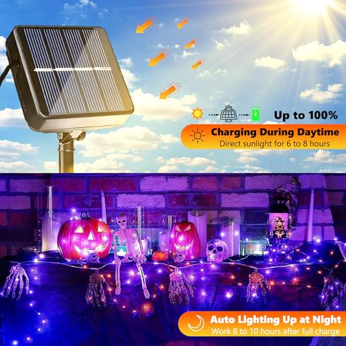 Joomer Orange Purple Halloween Solar String Lights,2 Pack Total 80FT 240LED