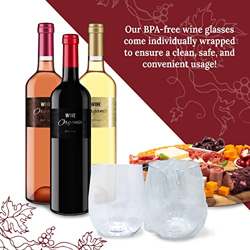 Reli. (20 Pack Disposable Wine Glasses 12 oz | Stemless Plastic Wine Glasses for Parties | BPA-Free, Shatterproof Plastic | Clear Drinking Party Cups for Cocktails, Whiskey, Wedding