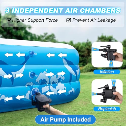 Large Inflatable Swimming Pool for Adults Kids - 130"x72"x22" Blow Up Pools Kiddie Pool with Pump, Oversized Thickened Family Inflatable Pools for Backyard Outdoor Garden Summer Water Party