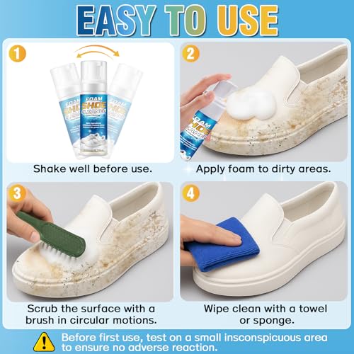 Shoe Cleaner, Deep Cleaning Sole Sneaker Cleaner, Shoe Cleaning Kit with Brush and Towel , White Shoe Cleaner for Sneakers, Tennis Shoes, Leather, Canvas, Rubber, Removes Dirt, Stains, 6.76 oz