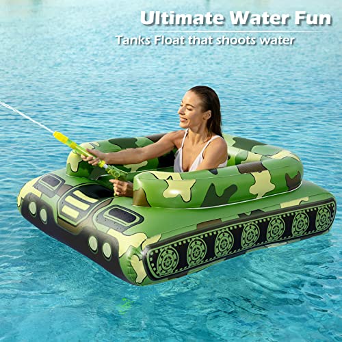 Tank Pool Floats Kids Adults - Jasonwell Inflatable Pool Floaties Swimming Pool Tank with Water Cannon Gun Swim Floaty Rafts Lake Beach Party Pool Toys for Boys Girls Toddlers Kids Adults (Green, L)