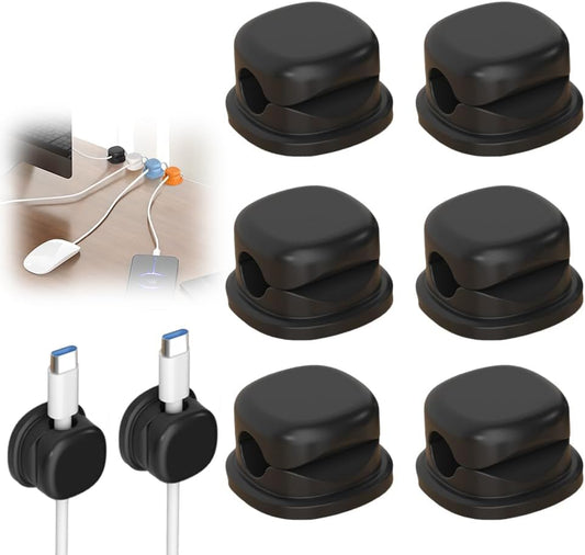6 Pack Cord Organizer Holder, 2026 New Adjustable Cable Organizer Clips, Adhesive Desk Cable Management, Charging Cable Storage Holder for Office, Home, Car, Desk, Nightstand (Black)