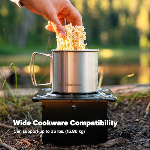 Coghlan's Portable Folding Camp Stove – Compact, Lightweight Steel Cooking Stove for Camping, Backpacking, Hiking, or Emergency Use – Uses Canned Heat or Fuel Tablets