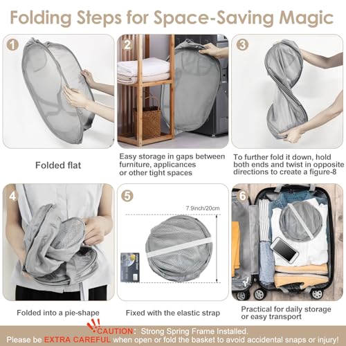 Upgraded Collapsible Laundry Baskets, Durable Pop Up Laundry Hamper, 4th Generation Mesh Laundry Bags with Reinforced Handles & Side Pocket for Laundry, Home Storage, Bathroom, Travel, Dorm