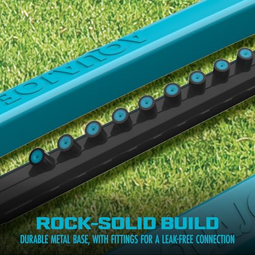 Aqua Joe Oscillating Sprinkler with Adjustable Spray, 16 Clog-Resistant Nozzles, Metal Base & 3600 Square Foot Coverage, Compatible with Garden Hoses