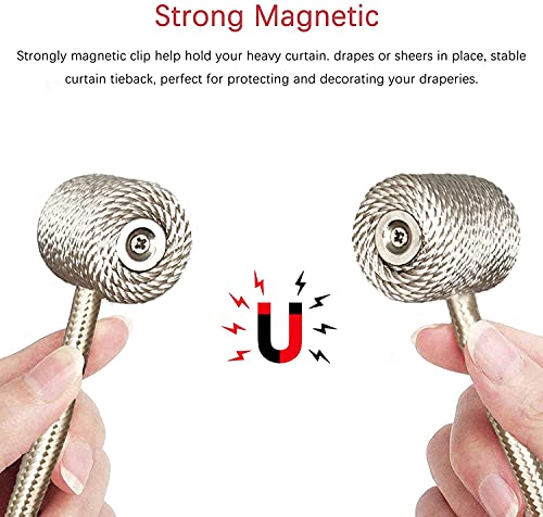 2pcs Magnetic Curtain Tiebacks, Strong Magnetic Window Curtain Tiebacks Decorative Rope Holdbacks Drapery Curtain Tie Backs for Window Draperies Hold Curtains Drape Ties Backs (Beige, 2 Pack)