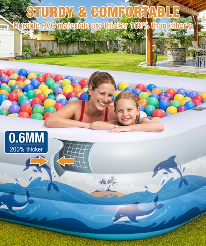 Extra Large Inflatable Pool with Lights - 145" x 74" x 22" Swimming Pool for Adults with Solar Powered, Blow Up Pool for Backyard (Air Pump Not Included)