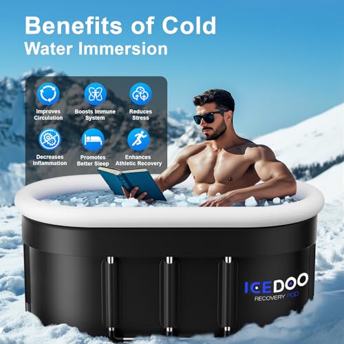 Wxtkkom XL 132 Gallon Oval Cold Plunge Tub with Air Inflatable Ring, Collapsible Ice Bath Pool, Multi-Layer Portable Drop-In Bathtubs with Cover, Ideal for Athlete Recovery, Indoor Gym & Outdoor