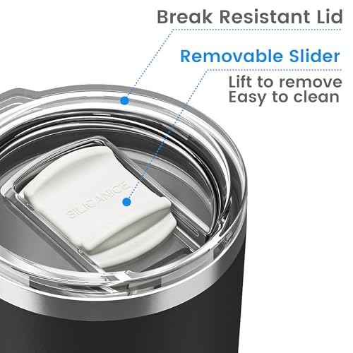 20oz Hygienic Stainless Steel Vacuum Insulated Tumbler w/ Easy-On/Easy-Off Lid - Removable slider, Double Wall 18/8 Travel Mug, BPA-Free, Fits Cup Holders, Premium Quality, Smart Value - Black