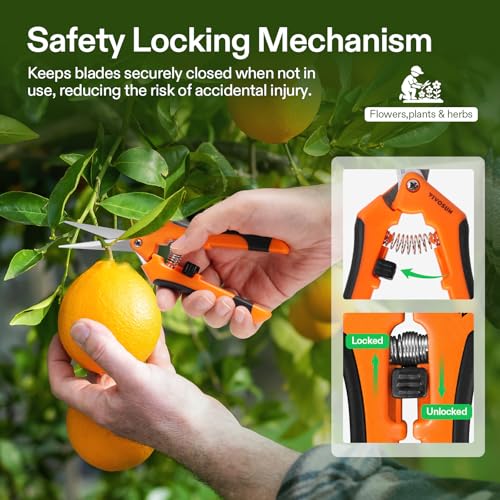 VIVOSUN 6.5 Inch Gardening Scissors Hand Pruner Pruning Shear with Straight Stainless Steel Blades Orange 1-Pack