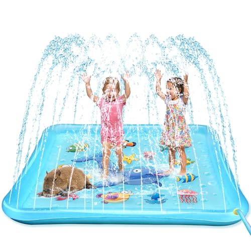 Growsland Splash Pad for Toddlers, Outdoor Sprinkler for Kids, 67" Summer Water Toys Inflatable Wading Baby Pool Fun Gifts for 3 4 5 6 7 8 9 Years Old Boy Girl Backyard Garden Lawn Outdoor Games