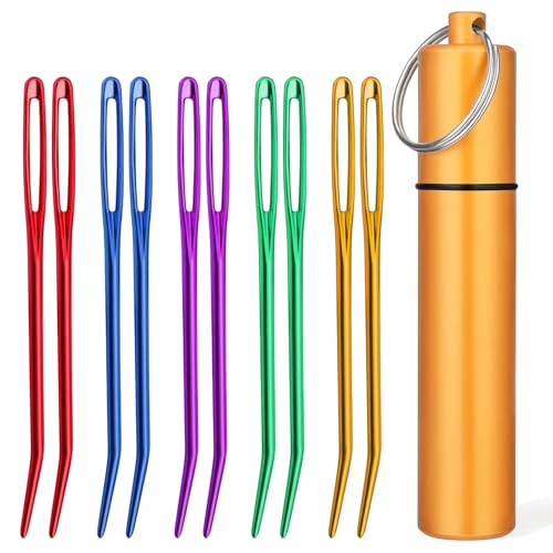 UOOU 10Pcs Yarn Needles, Darning Tapestry Needles, Large Eye Weaving Needle, Yarn Needle for Crocheting with Aluminum Storage Knitting Crochet Accessories