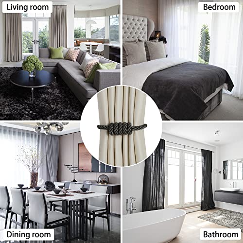 BEL AVENIR Magnetic Curtain Tiebacks, Decorative Drapery Holdbacks Modern Woven Tie-Backs with Exquisite Knot (Charcoal, 6 Pack)