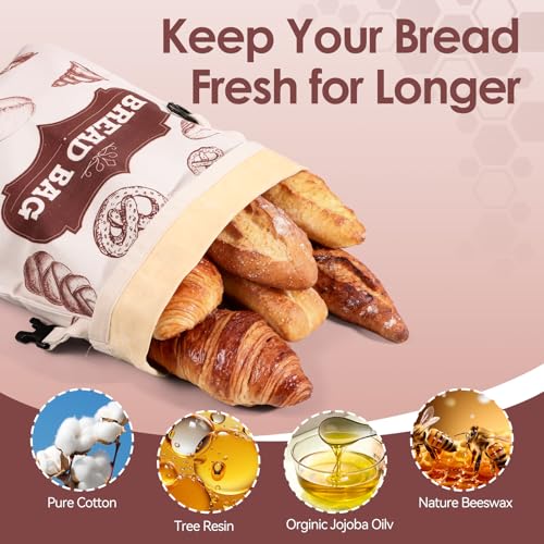 Beeswax Bread Bags，Extra Large 2 Pack- 17"×13" Reusable Sourdough Bread Bags for Homemade Bread