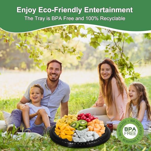 12 Pack Catering Trays with Lids, Round 12 Inch Veggie Tray with Lid, Disposable Fruit Tray for Parties, Catering Trays for Serving Snack, Appetizer, Fruit, Veggie and Sandwich