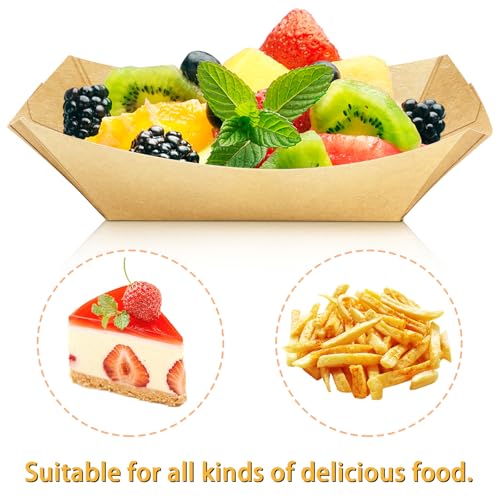 Oomcu 200 Pack 1/4 lb Disposable Kraft Brown Paper Food Boats Nacho Trays - Hotdog Trays Bulk Small Serving Trays for Party Snacks, French Fries,Tacos, BBQ, Hot Dogs, Food Trucks Supplies