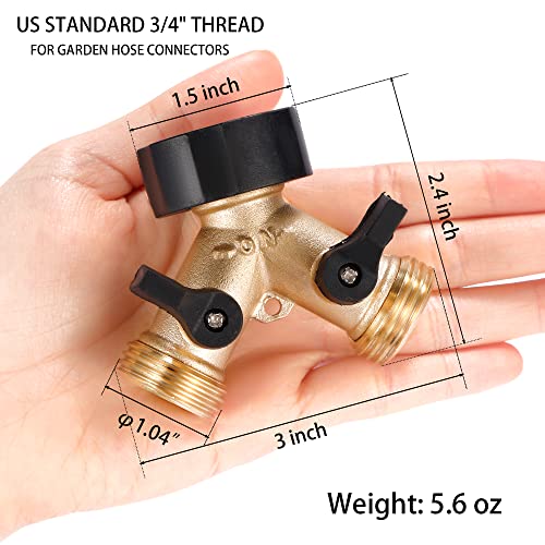 Garden Hose Splitter 2 Way Heavy Duty, Y Connector Brass Garden Hose Adapter, Hose Bib Splitter with 2 Extra Rubber Washers